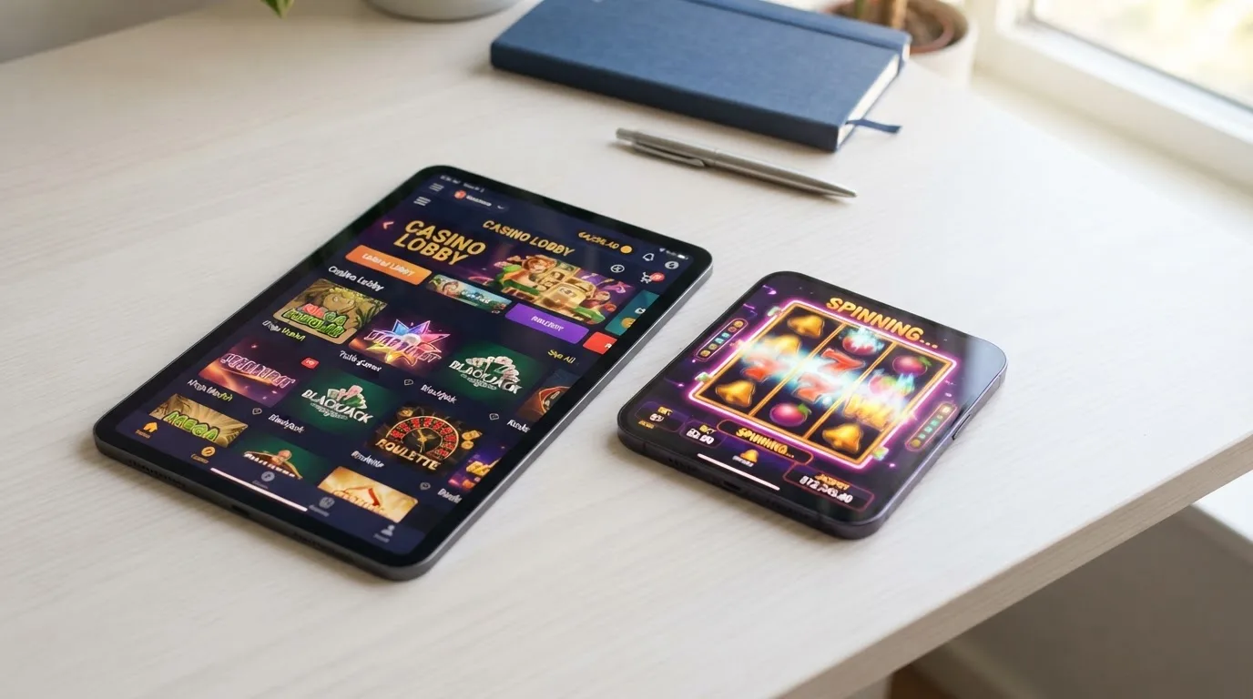 Een tablet en een smartphone liggen naast elkaar op een bureau bij daglicht.